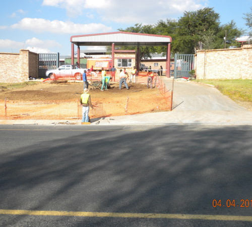 Setting out the works and commencing with site clearance and earthworks for the paving area